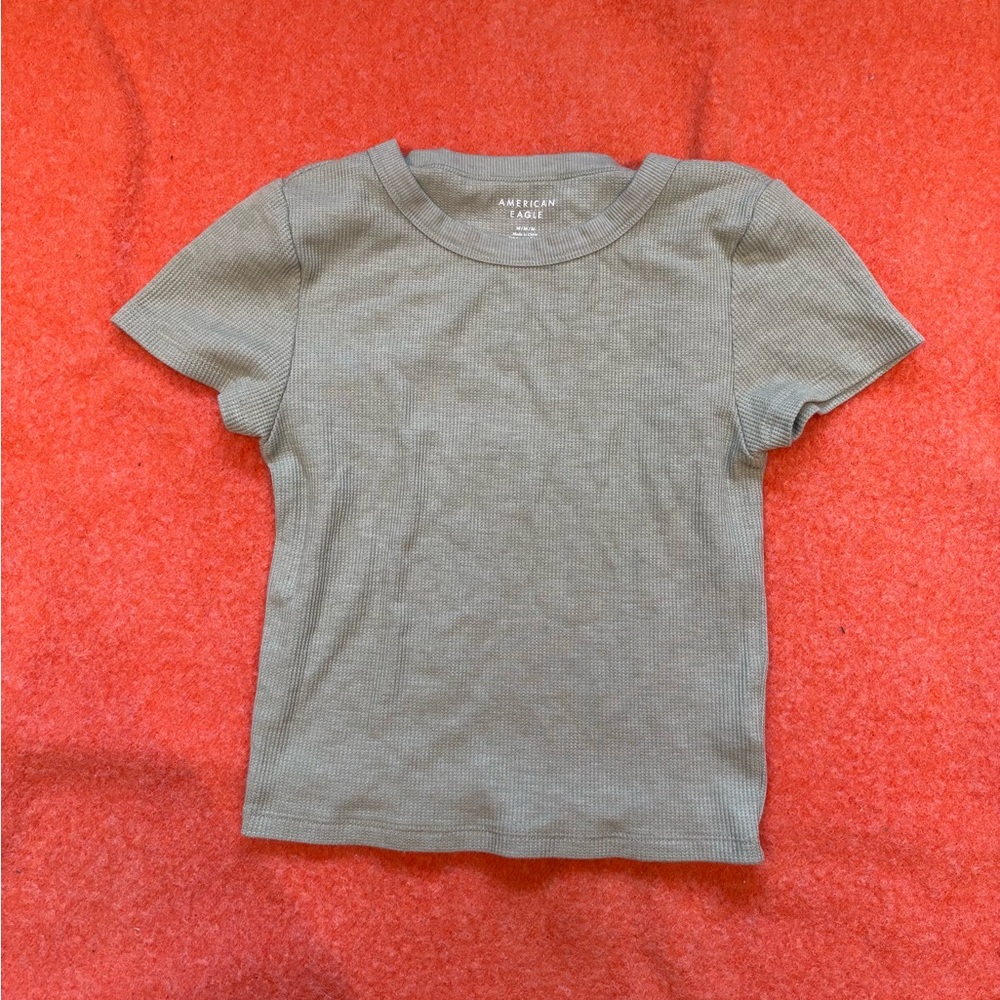 American Eagle Outfitters Women’s Olive Short Sleeve Waffle Tee